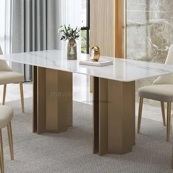 Обеденный стол из яркой каменной плиты В итальянском стиле, легкий, роскошный дизайнерский Ресторан высокого класса, современная минималистичная прямоугольная мебель
