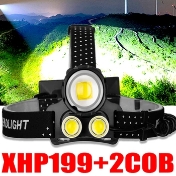 Обновление на 2000000 люмен XHP199 16-Ядерный Мощный фонарь Налобный фонарь СВЕТОДИОДНЫЙ USB-фонарик XHP50 Налобный фонарь с зумом 18650