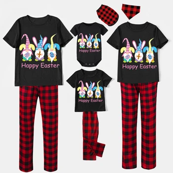 Одинаковые пижамы для всей семьи на Пасху Эксклюзивный дизайн, Черный пижамный комплект Happy Easter Gnomies Bunny