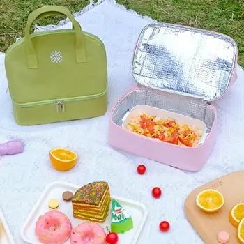 Однотонная изолированная сумка для пикника, сумка для хранения продуктов, большая сумка для ланча, сумки-холодильники для свежих продуктов, сумки для ланча, корейский ланч-бокс