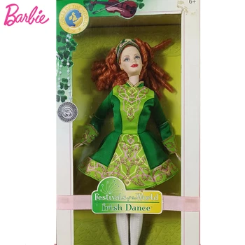 Оригинальная коллекционная Барби, Фестивали ирландских танцев 2007 1/6, Винтажная одежда, зеленое платье, игрушки для кукол для девочек, Розовая этикетка