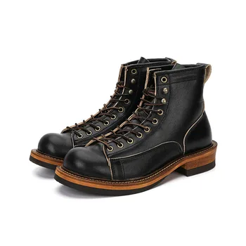 Осенние Однотонные Ботинки Для верховой езды, Мужские ботинки из британской Кожи Черного Цвета, Модная Рабочая обувь с высоким берцем, Универсальная обувь Для Крутых Мальчиков, Must Get