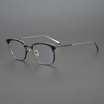 Очки В японской квадратной оправе из чистого титана, Мужская близорукость, полная оправа, Повседневные ультралегкие очки, Дизайнерские очки ручной работы в стиле Ретро