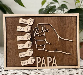 Персонализированные имена в деревянной рамке от Папы, Изготовленный на заказ Подарок с Генеалогическим древом С 1-6 именами Для дедушки, Папы, Подарок на День отца
