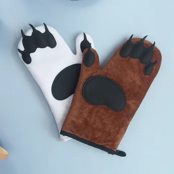 Перчатки в виде милой медвежьей лапы, силиконовые изоляционные перчатки для выпечки в духовке, кухонные принадлежности, нескользящие перчатки, силикон, 1 пара
