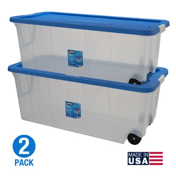 Пластиковый контейнер для хранения HART с фиксатором на 200 кварт, прозрачный, набор из 2 ящиков для хранения, коробка для хранения
