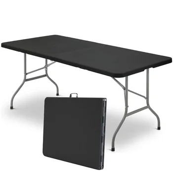 Пластиковый складной стол Vebreda 6 футов Портативный раскладывающийся пополам стол для внутреннего и наружного использования, черный