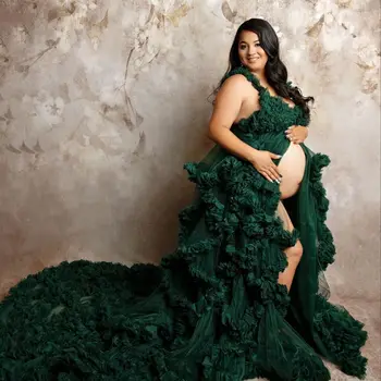 Платье для беременных для Фотосессии, Темно-Зеленое Женское Платье для выпускного Вечера с открытыми плечами, Вечерний Наряд для беременных, Детские платья для душа