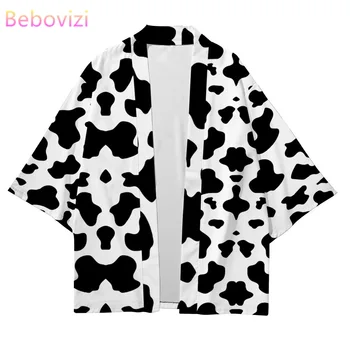 Плюс Размер XXS-6XL Корова Черный Белый Свободный Японский Уличный Кардиган Женщины Мужчины Harajuku Haori Косплей Кимоно Топ Юката Одежда