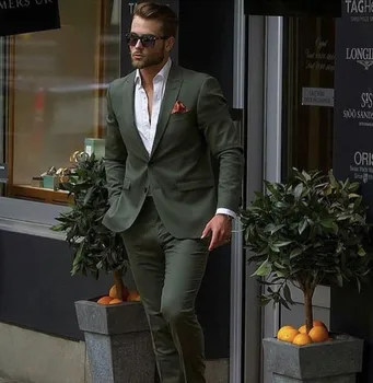 Повседневный стильный комплект из 2 предметов (куртка + брюки) Темно-зеленый мужской костюм, приталенный смокинг жениха, Модные свадебные костюмы на заказ, блейзер для выпускного вечера