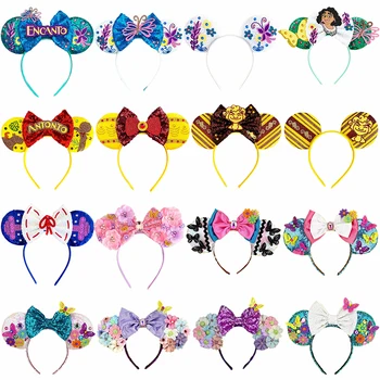 Повязки на уши Disney Encanto, Женские Разноцветные блестки, Бант, Бабочка, Цветочная лента для волос, Детские Головные уборы, Аксессуары для волос для девочек, подарок