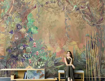 Пользовательские обои фрески ручная роспись тропические джунгли цветы и птицы обои фон для телевизора в гостиной papel de parede
