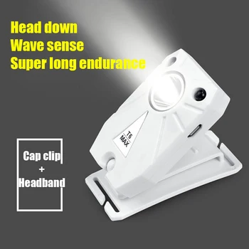 Портативный налобный фонарь с зажимом на крышке, светодиодные сенсорные фары, многофункциональный USB-аккумулятор для кемпинга на открытом воздухе, ночной светильник для рыбалки