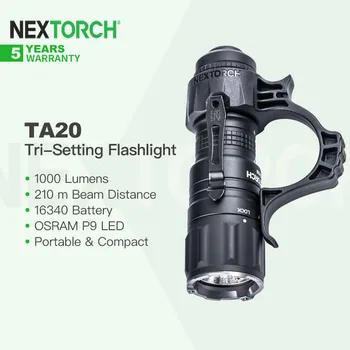 Портативный Тактический фонарь Nextorch TA20 с тремя настройками, батареей 16340, компактной длиной 10 см, 1000лм EDC-фонарик для самообороны