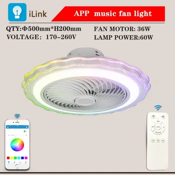 Потолочный вентилятор со светодиодной подсветкой 50 см и дистанционным управлением Smart Fan Lamp Bluetooth Звуковая люстра для декора спальни Бесплатная доставка