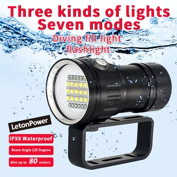 Профессиональная подводная 27 Светодиодная лампа для фотосъемки, подсветка, 20000 люмен, фонарик для дайвинга, 100 м, водонепроницаемая видеокамера, фонарик