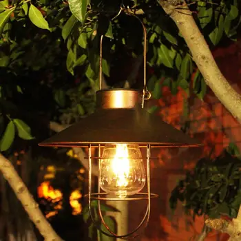 Ретро Солнечный фонарь, Подвесной светильник, Винтажная лампа IP44, Водонепроницаемые ландшафтные светильники для наружного сада, внутреннего дворика, дорожки для патио