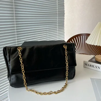 Роскошная Дизайнерская сумочка на цепочке с металлической буквенной пряжкой, сумка-мессенджер на плечо, Повседневная сумка Большой емкости, однотонные сумки для женщин