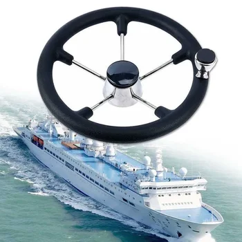 Рулевое колесо для лодки 13-1/2 Дюймов, черная пена, 5 спиц, 25 градусов, с ручкой, Сверхмощные Аксессуары для морских лодок, морские для морских яхт
