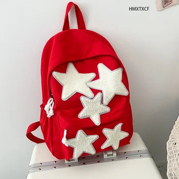 Рюкзак Kawaii Star Decor, милая холщовая школьная сумка в опрятном стиле, женская повседневная сумка для ноутбука и рюкзак