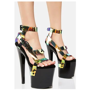 Сандалии на платформе с заклепками, Открытый носок, Ремешок с пряжкой, Тонкий Высокий каблук, Модная Сексуальная Летняя женская обувь в новом стиле Zapatillas Mujer