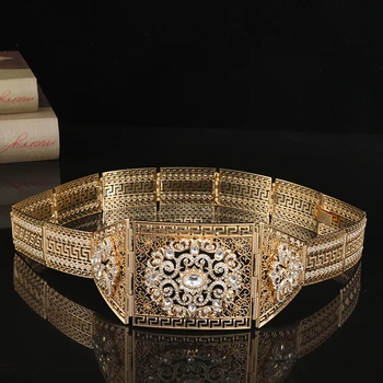 Сафьяновый пояс для женщин с Кристаллами, Металлический Пояс С широкой поясной цепочкой на квадратной пуговице в марокканском стиле в стиле ретро