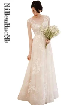 Свадебное платье 2023 без рукавов с аппликациями, свадебное платье с V-образным вырезом, свадебные платья
