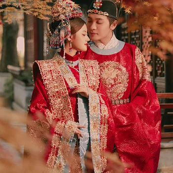 Свадебное платье Жениха и невесты в китайском стиле, костюм династии Ципао Мин, вышивка бисером, Чонсам