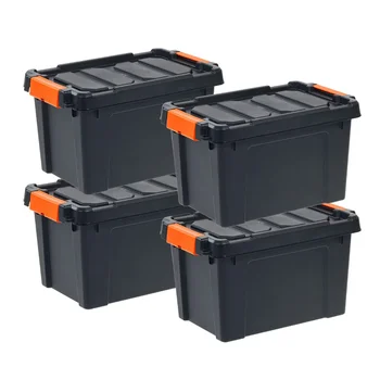 Сверхмощный пластиковый ящик для хранения объемом 5 галлонов, черный, набор из 4 ящиков для хранения Корзина для хранения