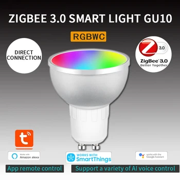 Светодиодная Лампа С Голосовым Управлением Tuya Rgbcw Zigbee 3,0 5 Вт Умный Дом Умная Лампочка Работает С Alexa Google Home Умная светодиодная Лампочка