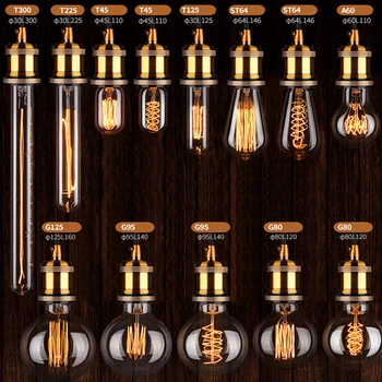 Светодиодные Лампы Трубки E27 220V 40W ST64 G80 G95 G125 T300 Затемняющая лампа Освещения Для домашнего Прожектора Edison Лампа Накаливания Электрическая лампочка