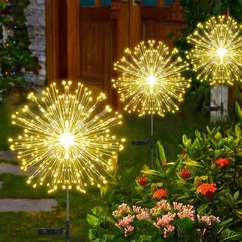 Светодиодные Солнечные Фейерверки Водонепроницаемые Уличные гирлянды из одуванчиков для декора сада и лужайки