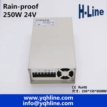Светодиодный блок питания с защитой от дождя мощностью 250 Вт, адаптер питания 24 В 10 а с одним выходом переменного тока на источник питания 24 В постоянного тока, светодиодный драйвер (FY-250-24)