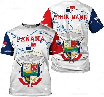 Свободное пользовательское название, Пальто с флагом Панамы, футболка, Мужская, женская, Повседневная, круглый вырез, Оверсайз, короткие рукава, Модные уличные топы в стиле Харадзюку