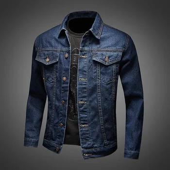 Синяя Джинсовая куртка в стиле ретро для мужчин, Повседневная и универсальная Рабочая куртка 2023, Корейская Приталенная и красивая Джинсовая куртка, Уличная одежда
