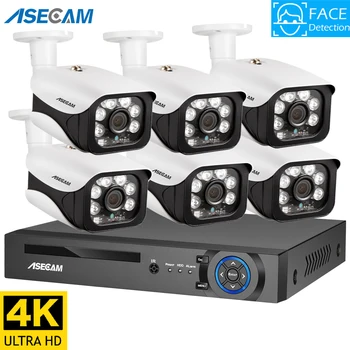Система видеонаблюдения с распознаванием лиц 4K Ultra HD 8MP Ai, Комплект POE NVR для видеозаписи видеонаблюдения на открытом воздухе, Домашняя камера наблюдения за человеком