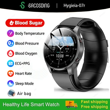 Смарт-часы для измерения уровня сахара в крови, надувной ремешок, Точное измерение частоты сердечных сокращений, артериального давления, Умные часы, часы температуры тела