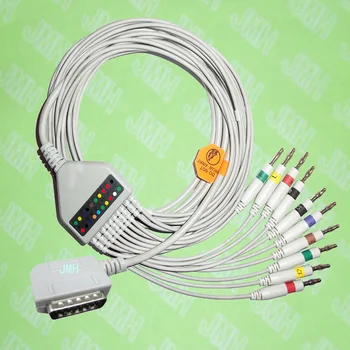 Совместим с 10 выводами Kanz PC109, 108,110,1203, 1205 ЭКГ, цельным кабелем и выводными проводами, 15PIN, 4.0 banana, IEC или AHA.