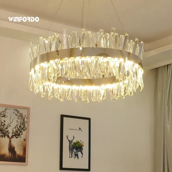 Современная светодиодная хрустальная люстра, круглая/прямоугольная подвесная лампа из золота/хрома для домашнего декора Winfordo Lighting В НАЛИЧИИ