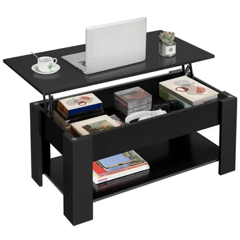 Современный журнальный столик SMILE MART с подъемной столешницей, со скрытым отделением и местом для хранения, черный журнальный столик