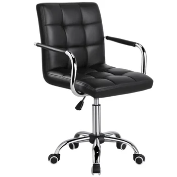Современный Регулируемый офисный стул из искусственной кожи с колесиками, черная офисная мебель