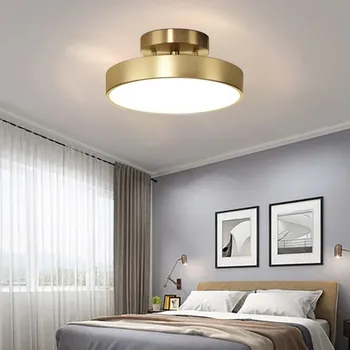 Современный светодиодный потолочный светильник 30/40/50 см, круглая медная лампа для спальни, гостиной, Золотисто-черная, Декоративная подсветка для прихожей, прохода