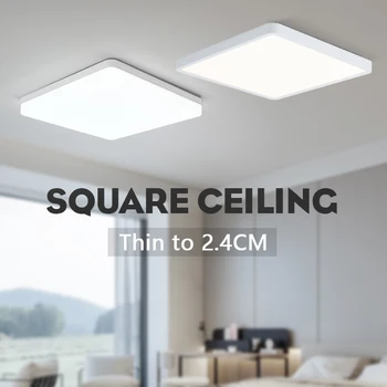 Современный светодиодный тонкий квадратный потолочный светильник 48W36W24W с холодным теплым нейтральным освещением может быть оформлен в помещении гостиной спальни