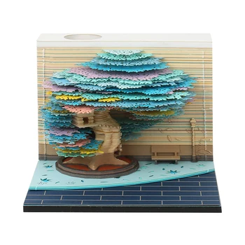 Стационарная подарочная 3D Модель Домика на дереве Блокнот для заметок Omoshiroi Держатель ручкиПресс-папье Четырехсезонный Домик на дереве для заметок со светодиодной подсветкой