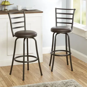 Столешницы из металла и кожи, регулируемая высота стойки, поворотные барные стулья, комплект из 2 предметов, коричневые