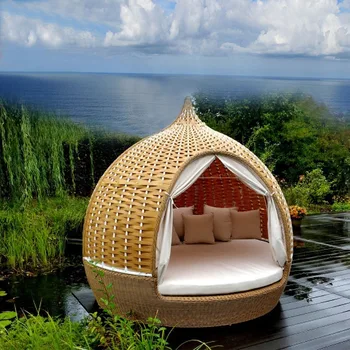 Уличный диван-клетка для птиц, плетеный балкон из ротанга, наклонная терраса, круглая кровать, вилла, садовый шезлонг 