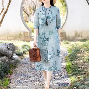 Улучшенное платье Чонсам из китайского хлопка и льна в Восточном стиле, традиционное платье Чонсам Трапециевидной формы, винтажное платье Ципао