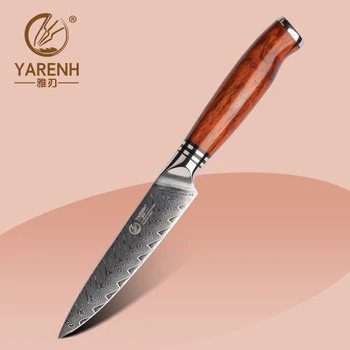 Универсальный нож YARENH 5 Дюймов, Ультраострый, 73 слоя, кухонные универсальные ножи из дамасской нержавеющей стали с деревянной ручкой Dalbergia