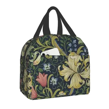 Утепленные сумки для ланча William Morris Golden Lily для пикника на открытом воздухе с цветочным рисунком, Герметичный термоохладитель, коробка для Бенто, Женская и Детская