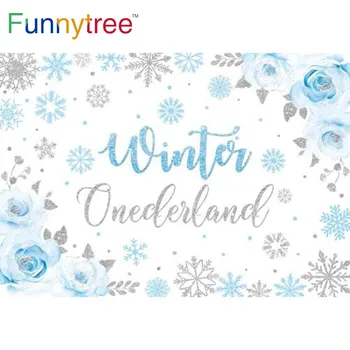 Фон для детского душа Funnytree Blue Winter Onederland, Украшение для Вечеринки в честь 1-го Дня рождения, Декорации в виде Снежинок для Мальчиков, Фон для Фотосессии
